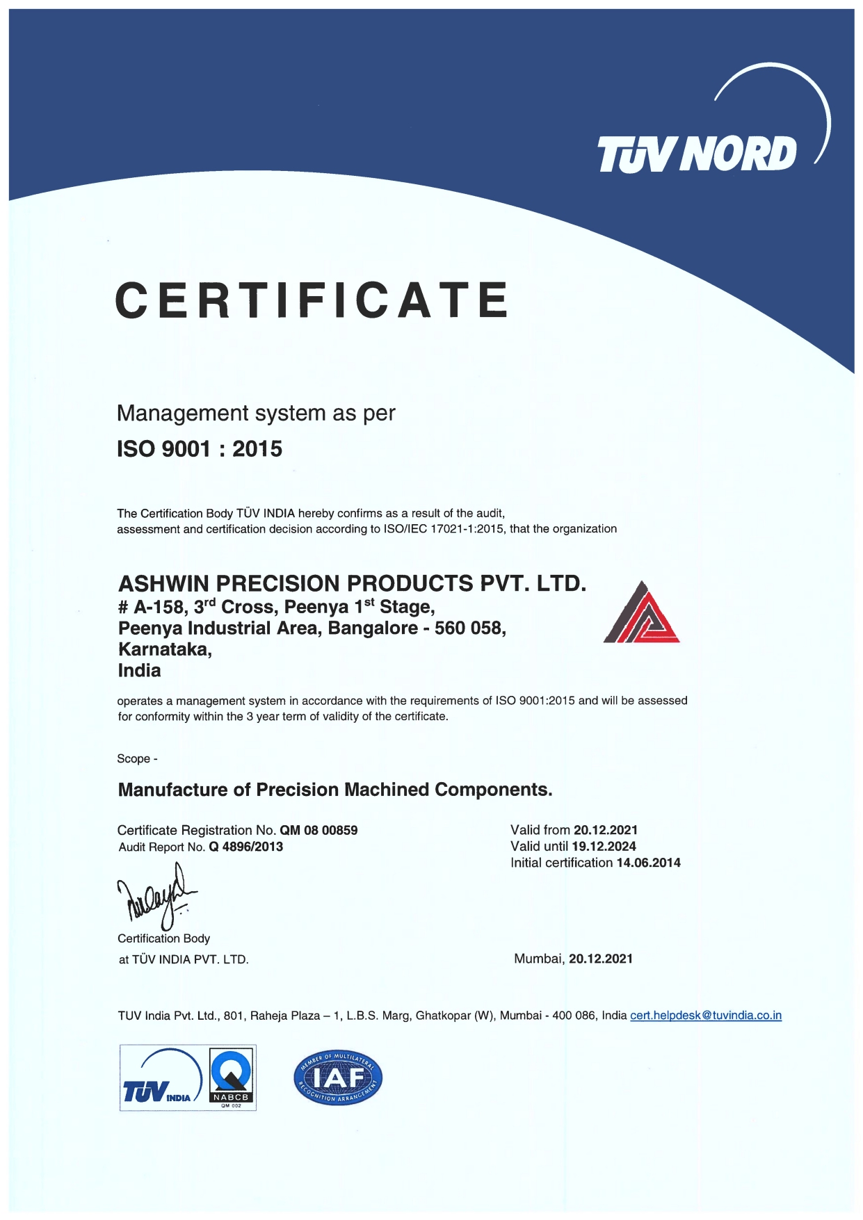 ISO 9001 - 2015 Certificate